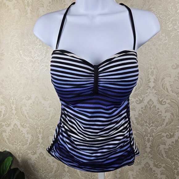Tommy Bahama Size Med Striped Ombre Tankini Top Blue Black Removable Strap - Picture 1 of 11